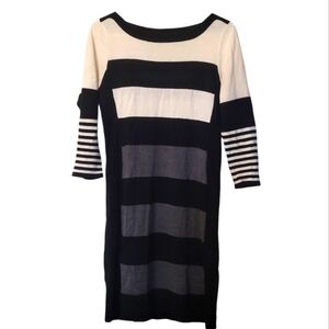 Studio One Black and White Sweater Sheath Dress with Bateau Neckline Size Medium